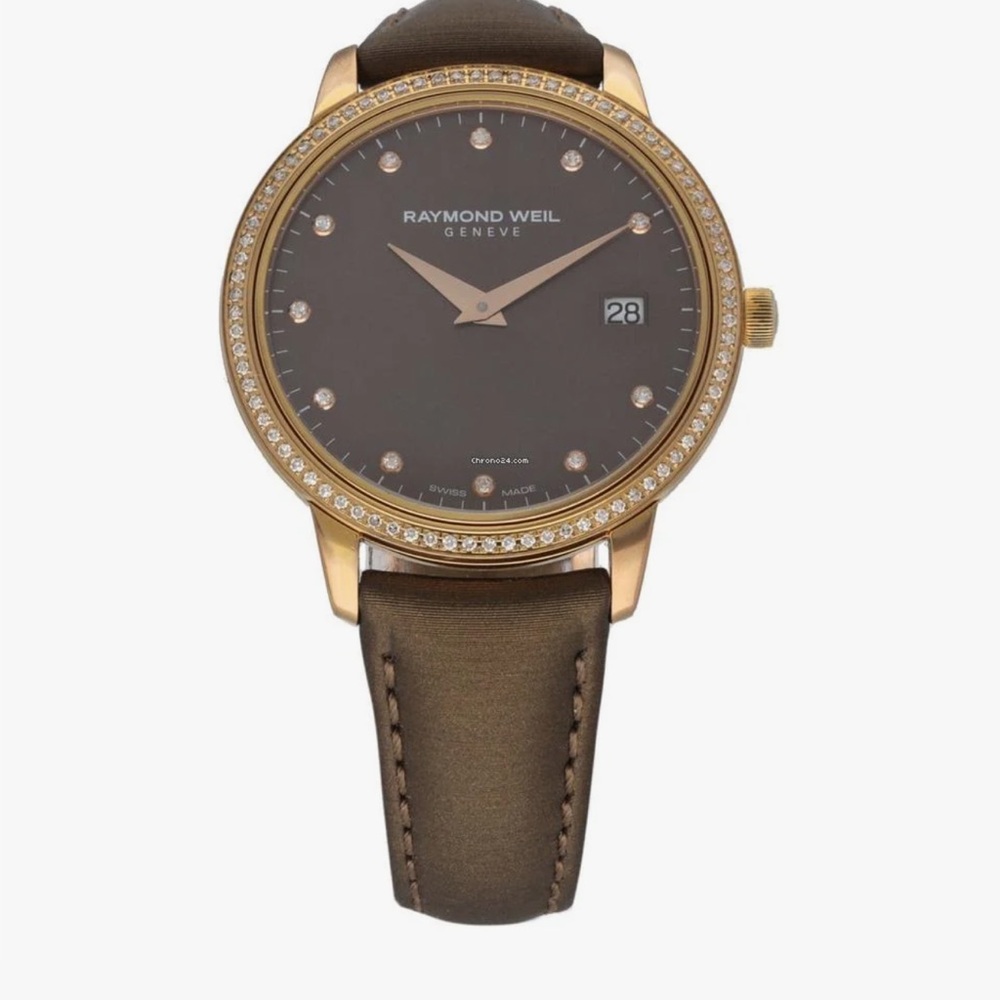 Raymond Weil Gold Smartwatch with Brown Leather Strap and Diamond Markers